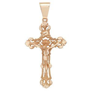 Rachel Koen Crucifix Filigree Cross Pendant 14K Yellow Gold